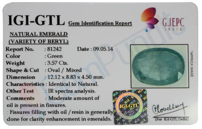 IGI-GTL Certificate Sample