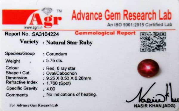 AGR Certificate Sample
