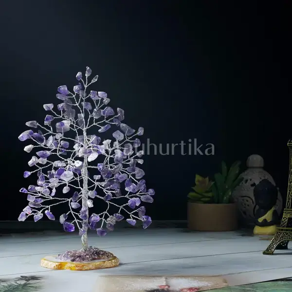 Amethyst Gemstone Money Tree (Agate Slice Base) - Prosperity Tree