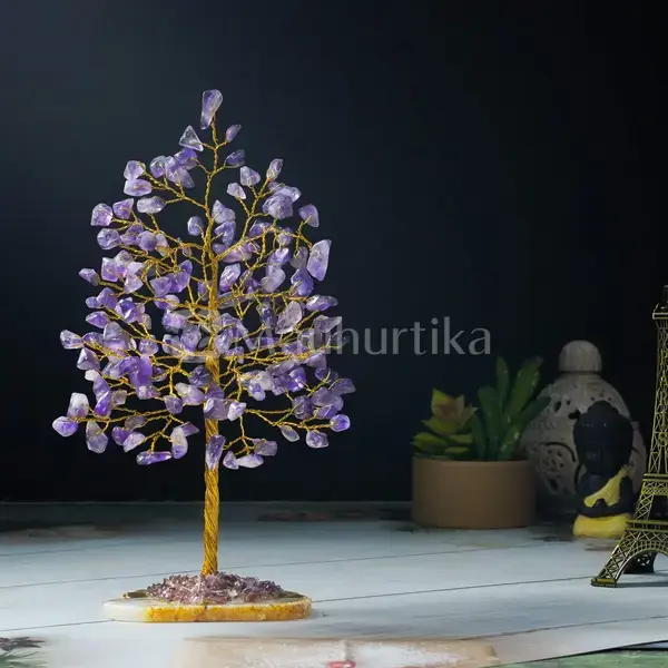 Amethyst Gemstone Money Tree (Agate Slice Base) - Prosperity Tree