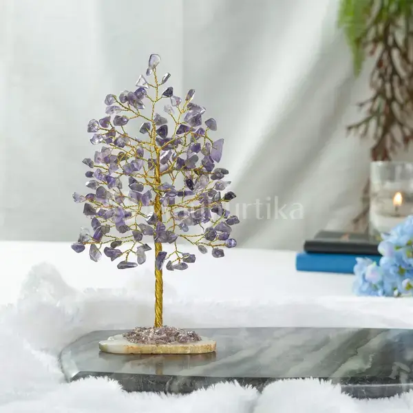 Amethyst Gemstone Money Tree (Agate Slice Base) - Prosperity Tree