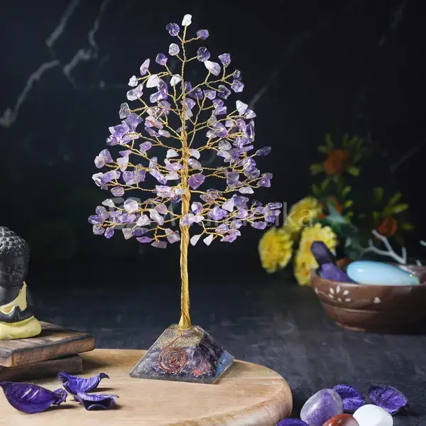 Amethyst Gemstone Tree (Orgone Pyramid Base) - Spiritual Energy Tree