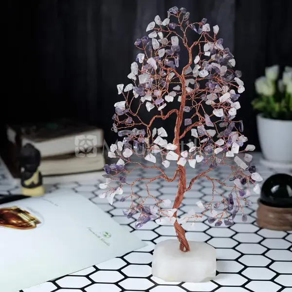 Amethyst & Rose Quartz Crystal Tree of Life - Healing Energy Tree