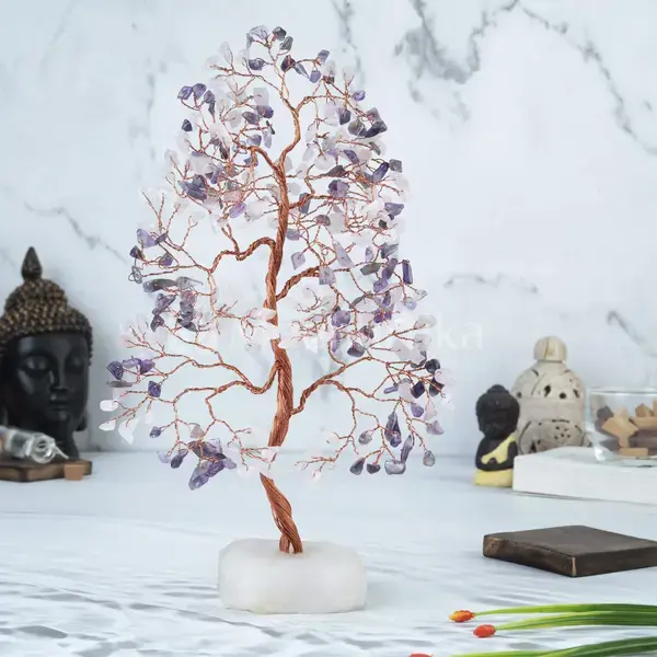 Amethyst & Rose Quartz Crystal Tree of Life - Healing Energy Tree