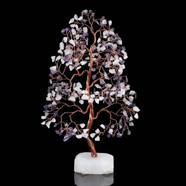 Amethyst & Rose Quartz Crystal Tree of Life - Healing Energy Tree