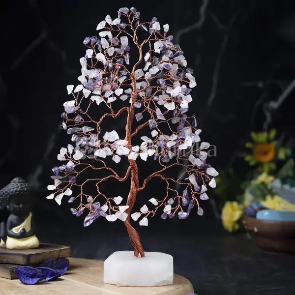 Amethyst & Rose Quartz Crystal Tree of Life - Healing Energy Tree