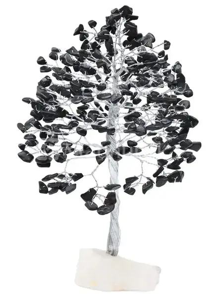 Black Tourmaline Gemstone Tree of Life (Quartz Base) - Spiritual Protection
