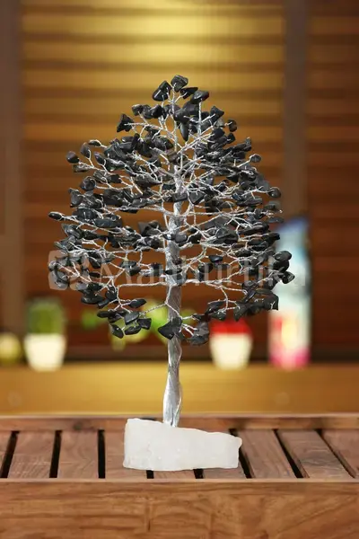 Black Tourmaline Gemstone Tree of Life (Quartz Base) - Spiritual Protection