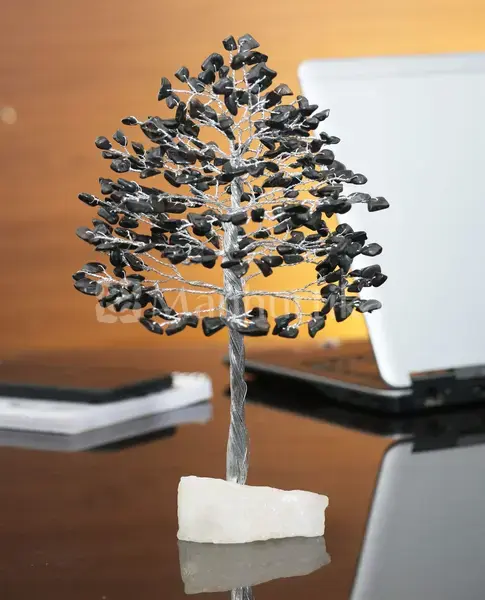 Black Tourmaline Gemstone Tree of Life (Quartz Base) - Spiritual Protection