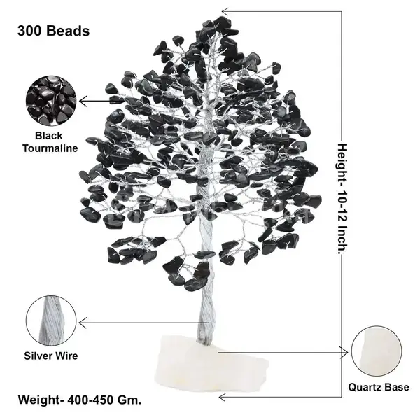 Black Tourmaline Gemstone Tree of Life (Quartz Base) - Spiritual Protection