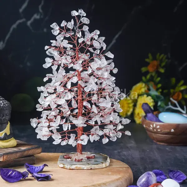 Clear Quartz Crystal Tree of Life (Geode Agate Slice Base) - Good Luck Tree