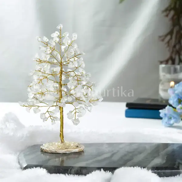 Clear Quartz Crystal Tree of Life (Geode Agate Slice Base) - Good Luck Tree