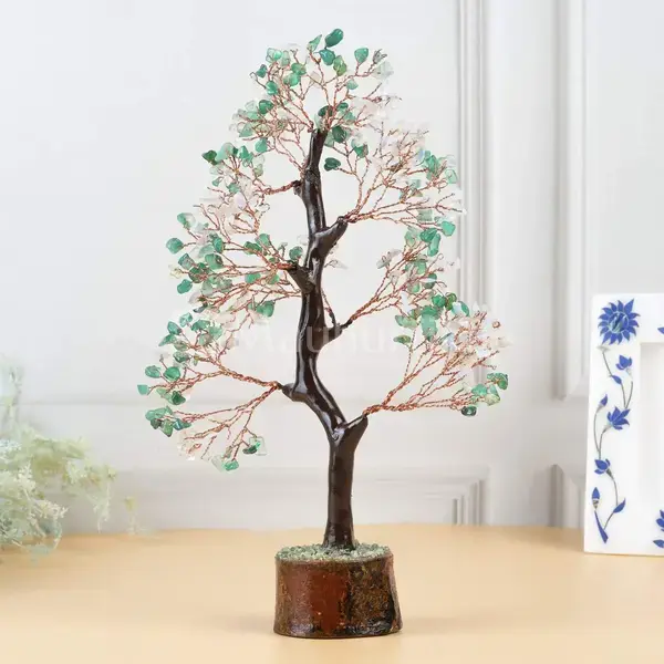 Green Onyx & Opalite Gemstone Crystal Tree of Life - Tranquil Energy Tree