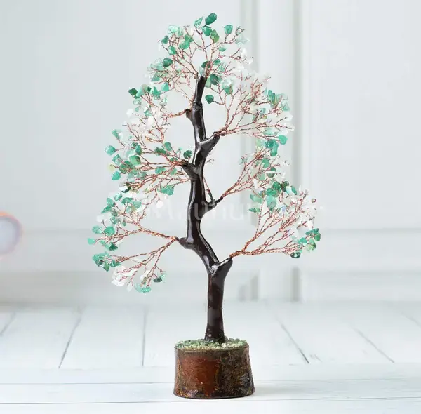 Green Onyx & Opalite Gemstone Crystal Tree of Life - Tranquil Energy Tree