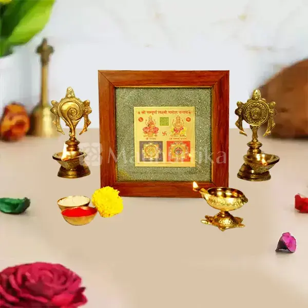 Shri Sampoorna Laxmi Ganesh Yantra Pyrite Dust Frame