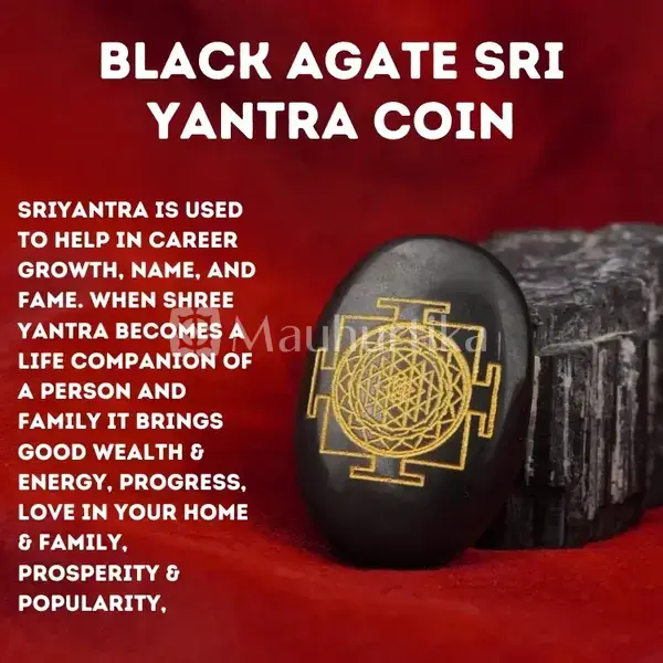 Black Agate Sri Yantra Coin - Wealth Enhancer