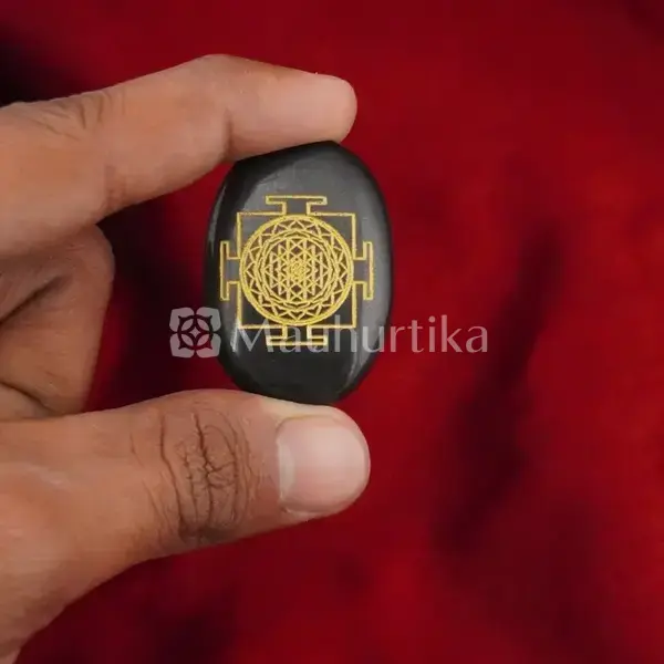Black Agate Sri Yantra Coin - Wealth Enhancer