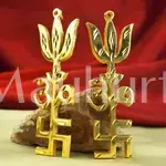 Brass Tri-shakti Yantra (Swastik Om Trishul Symbol) - Pair - Spiritual Protection
