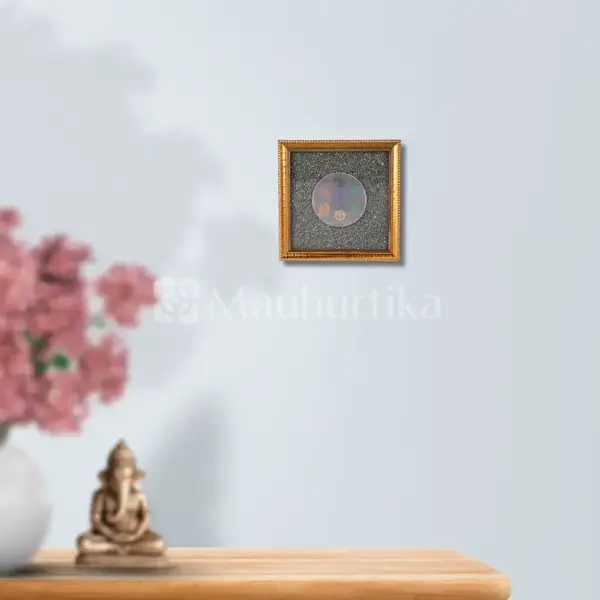 Pyrite Dust Frame With 7 Chakra Symbol Carved Selenite Plate - Spiritual Harmony Yantra